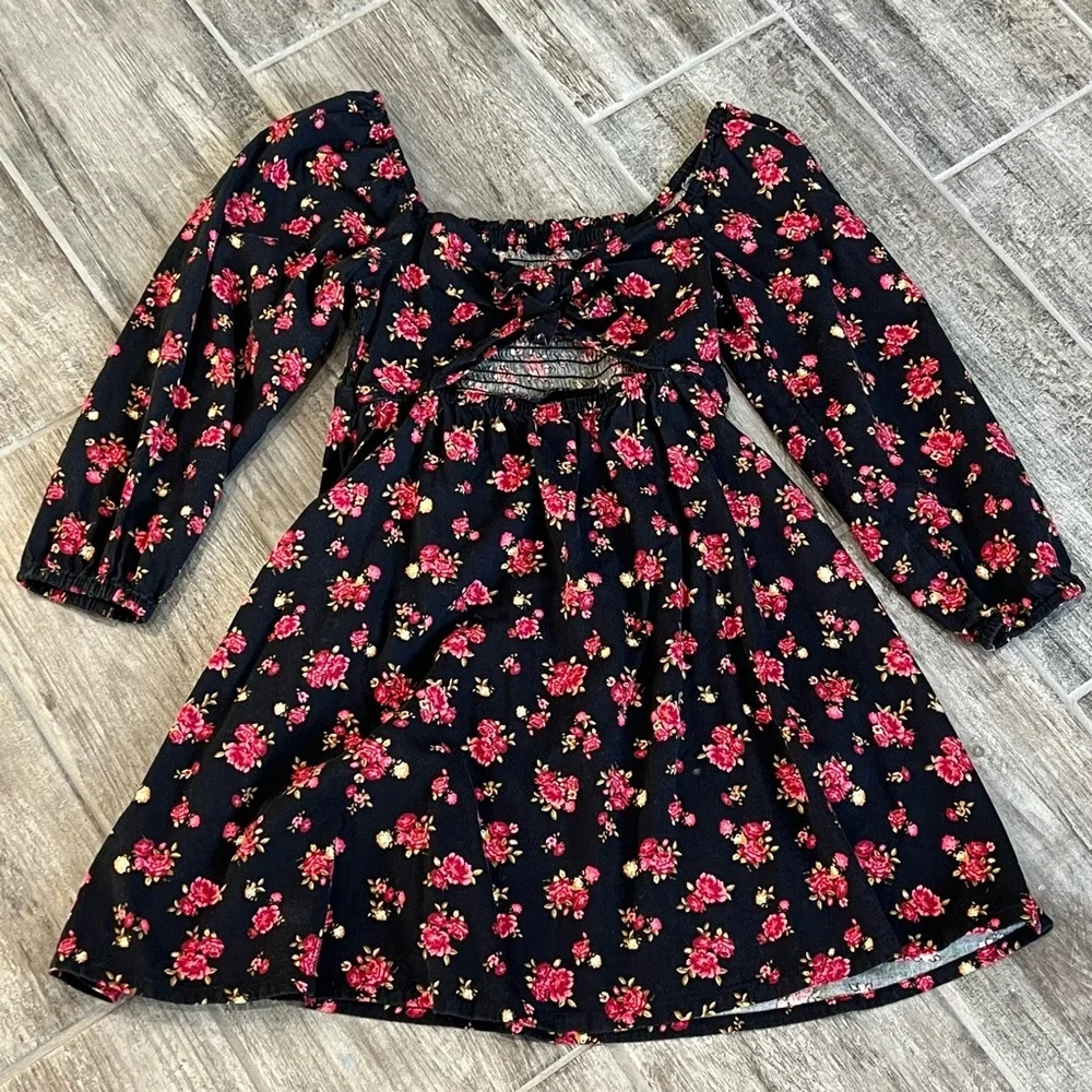 Old Navy Floral Print Dress Smocked Long‎ Sleeve Cottagecore Girl's Size 8